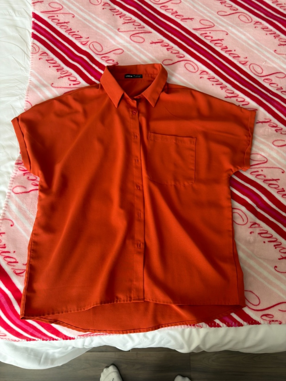 SHEIN Orange Short-Sleeve Button-Down Shirt